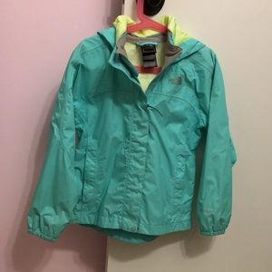 Light teal North Face rain coat